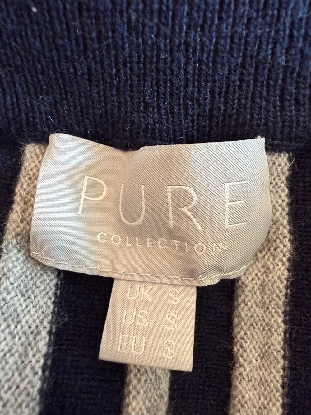 Pure Collection Navy and Cream Striped Knit Midi Skirt - Picture 5 of 8